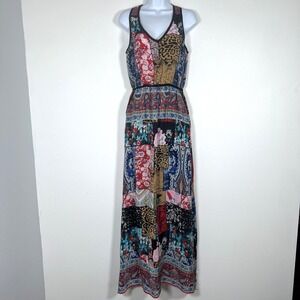 Tolani Silk Maxi Dress Womens Sz S Patchwork Boho Resort Cruise Pockets Colorful